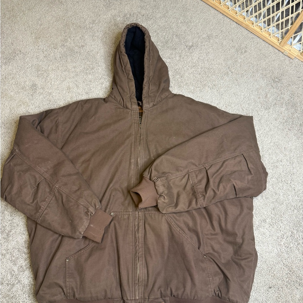 Wolverine Heavy Duty Jacket Mens 3XL Lined Canvas Hooded Zip Brown